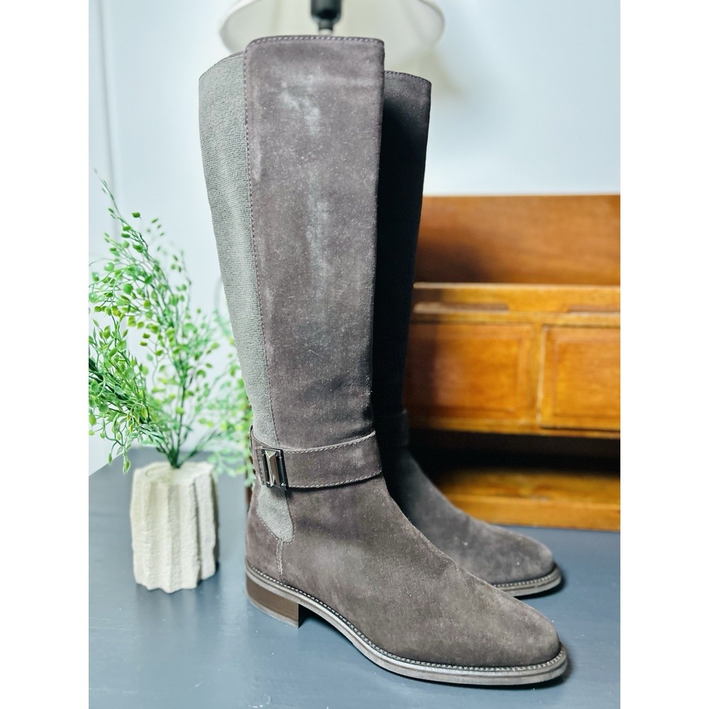 Aquatalia Giada Stretch Suede Leather Zip Up Riding Boots Size 6 Made In Italy